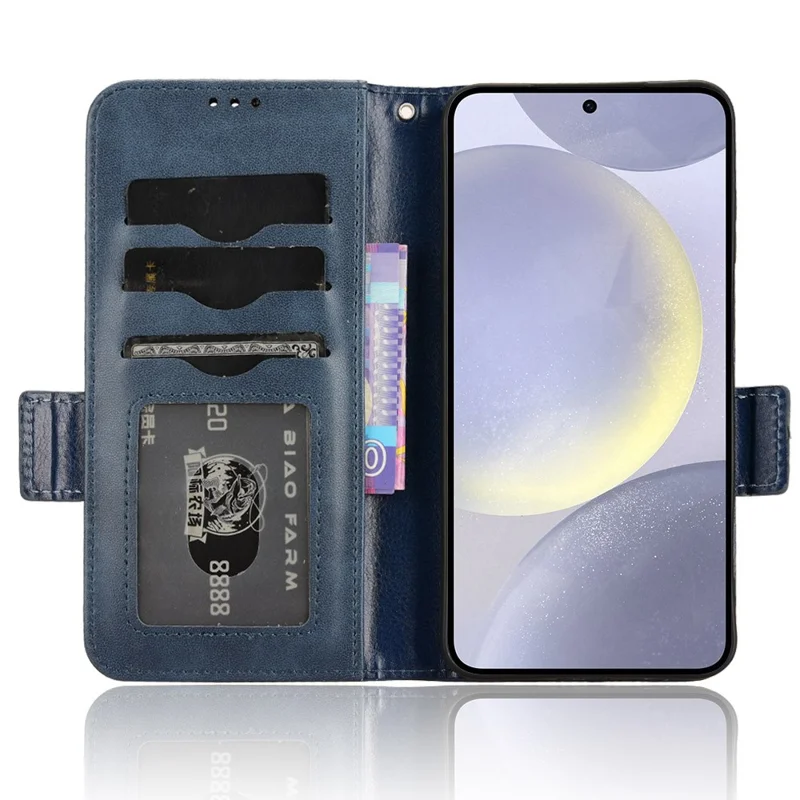 For Samsung Galaxy S24 Cell Phone Case Imprinted Triangle Flip Stand Wallet Leather Cover - Blue