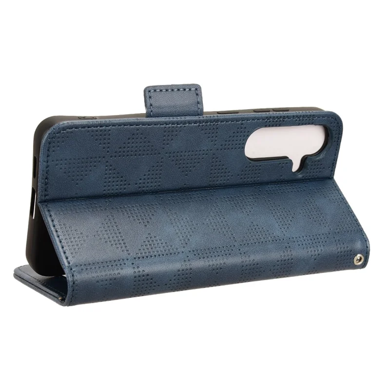 For Samsung Galaxy S24 Cell Phone Case Imprinted Triangle Flip Stand Wallet Leather Cover - Blue