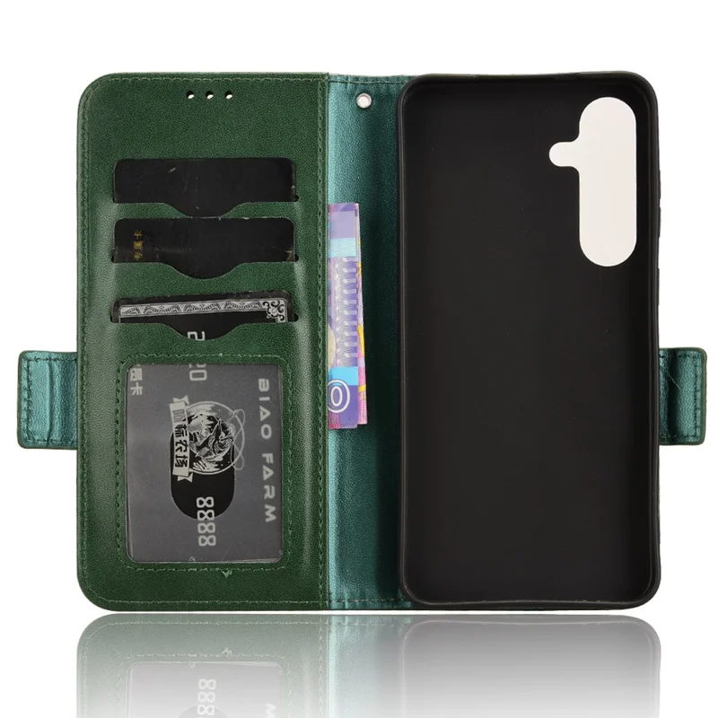 For Samsung Galaxy S24 Cell Phone Case Imprinted Triangle Flip Stand Wallet Leather Cover - Green