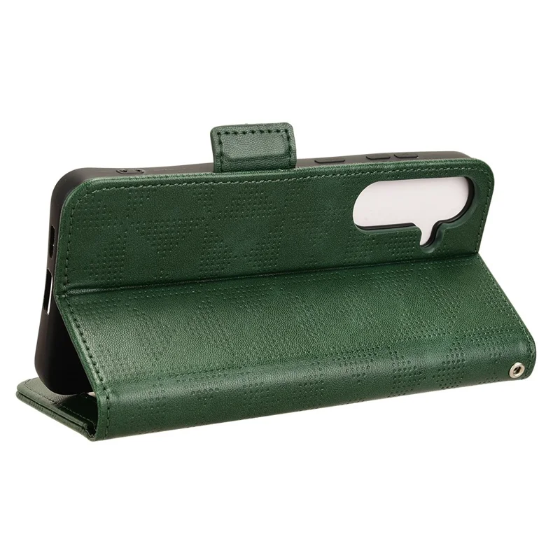 For Samsung Galaxy S24 Cell Phone Case Imprinted Triangle Flip Stand Wallet Leather Cover - Green