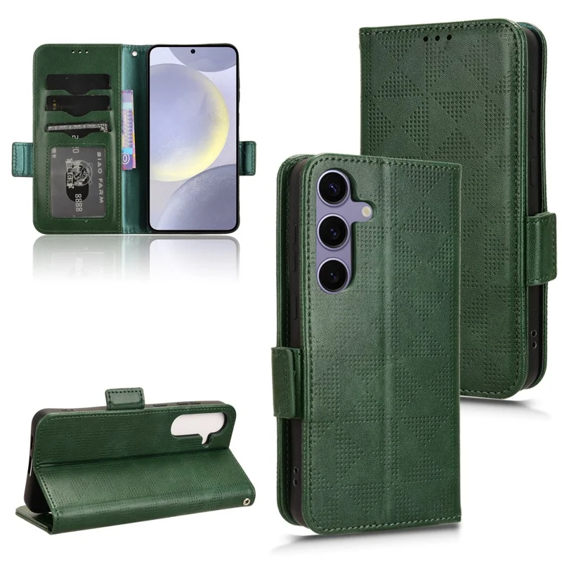 For Samsung Galaxy S24 Cell Phone Case Imprinted Triangle Flip Stand Wallet Leather Cover - Green