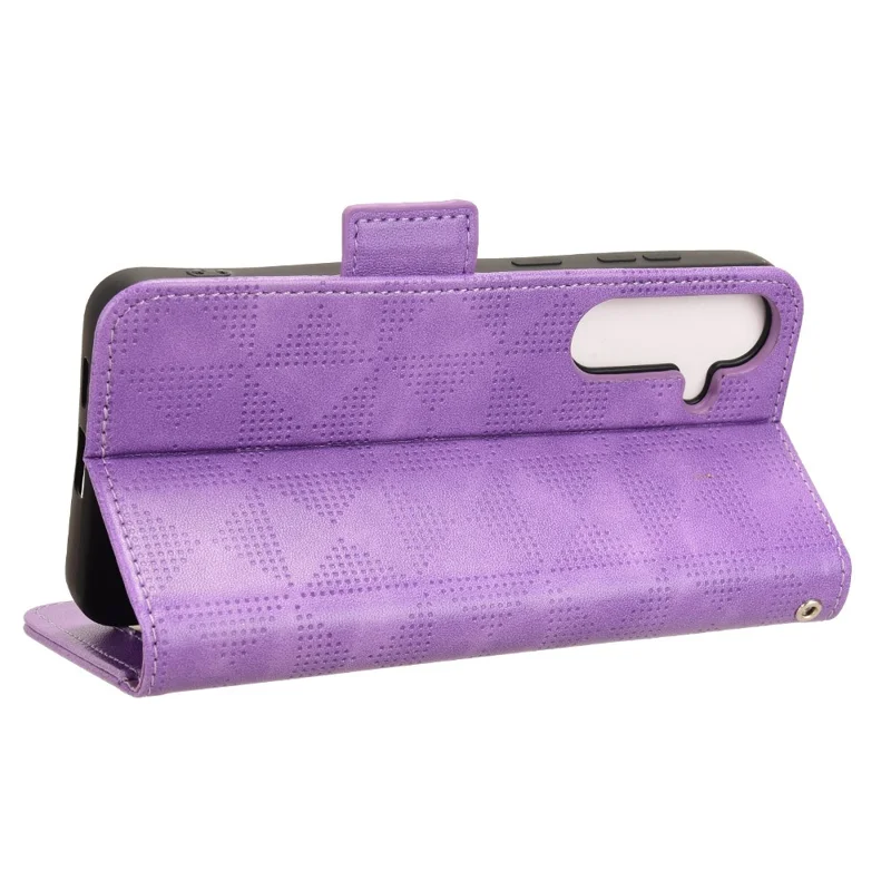 For Samsung Galaxy S24 Cell Phone Case Imprinted Triangle Flip Stand Wallet Leather Cover - Purple