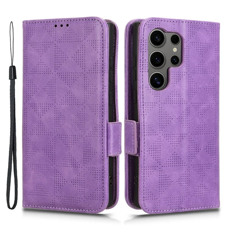 Para Samsung Galaxy S24 Ultra Case Imprinted Triangle Leather Wallet Shockproof Cover with Stand - Púrpura
