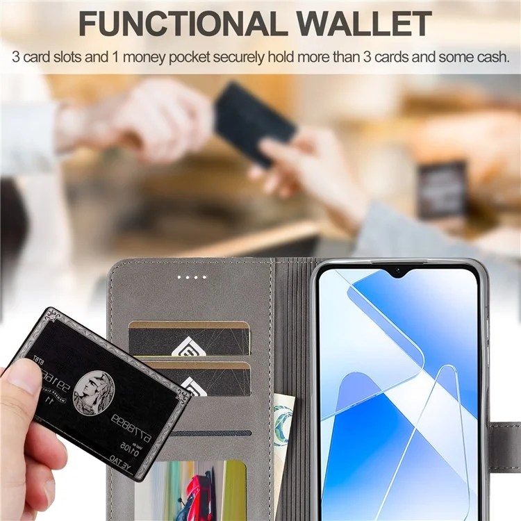 LC.IMEEKE For Samsung Galaxy A55 5G Phone Case PU Leather Wallet Flip Cover - Grey