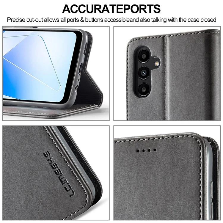 LC.IMEEKE For Samsung Galaxy A55 5G Phone Case PU Leather Wallet Flip Cover - Grey