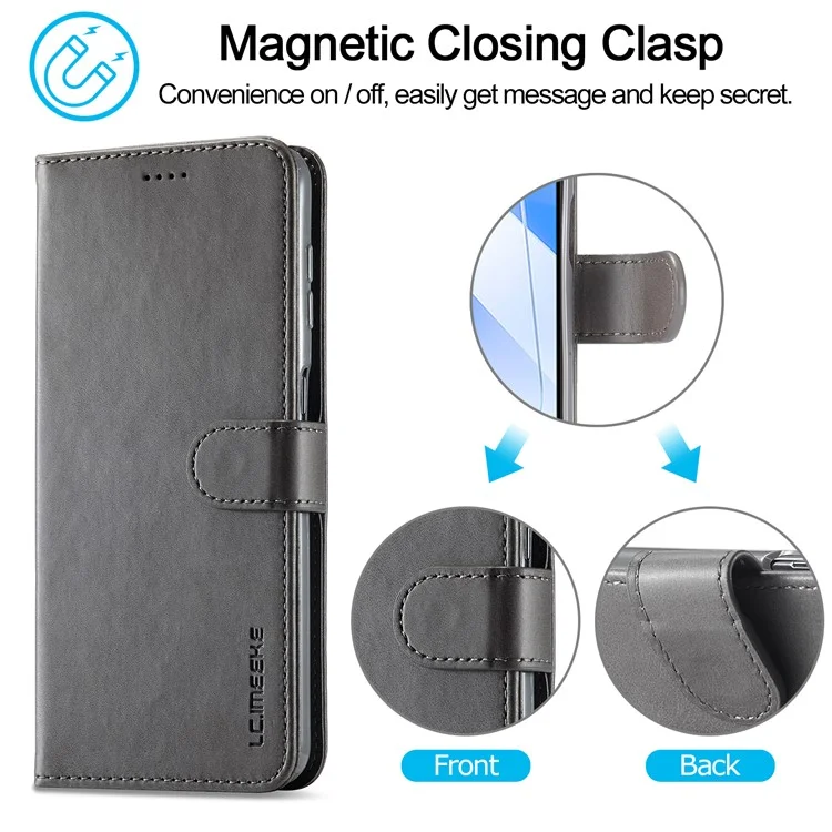 LC.IMEEKE For Samsung Galaxy A55 5G Phone Case PU Leather Wallet Flip Cover - Grey