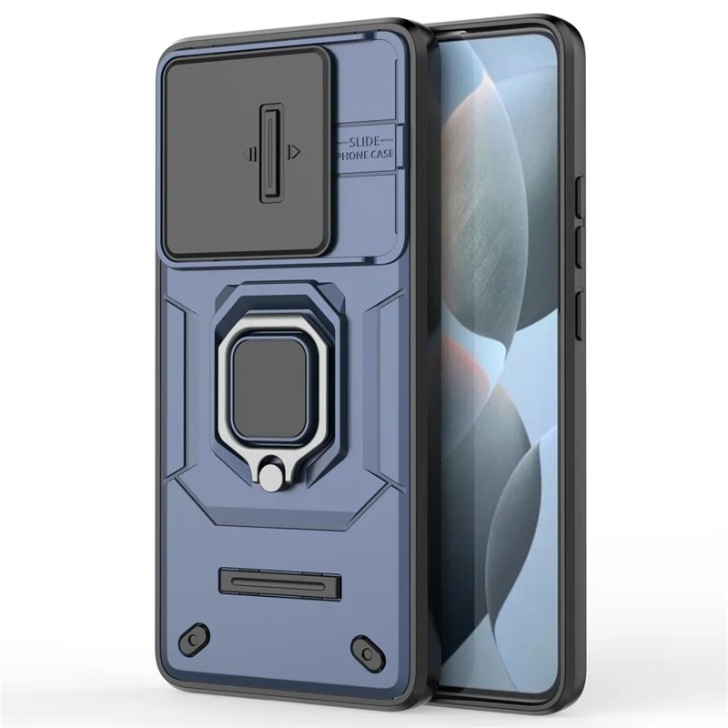 For Xiaomi Redmi K70E 5G / Poco X6 Pro 5G Cover Slide Lens Lid PC+TPU Shockproof Cell Phone Case with Kickstand - Blue