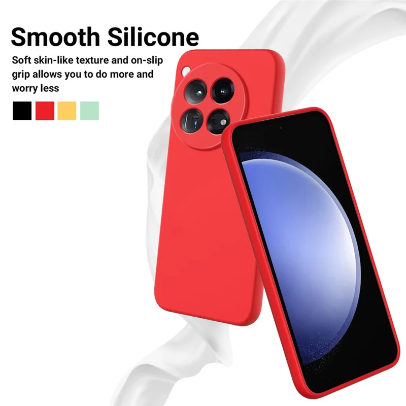 For OnePlus 12 5G Liquid Silicone Phone Case with Soft Anti-Scratch Lining - Red