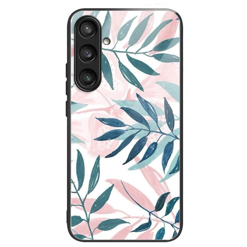 For Samsung Galaxy A34 5G Case Tempered Glass+TPU Protective Phone Cover - Leaves