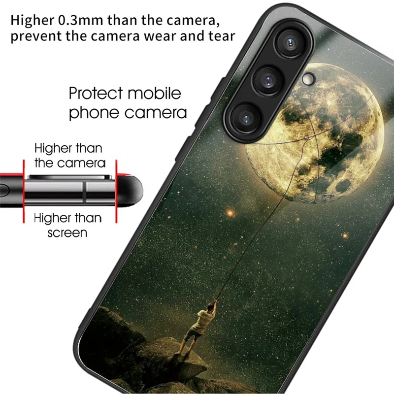 For Samsung Galaxy A34 5G Case Tempered Glass+TPU Protective Phone Cover - Man and Moon