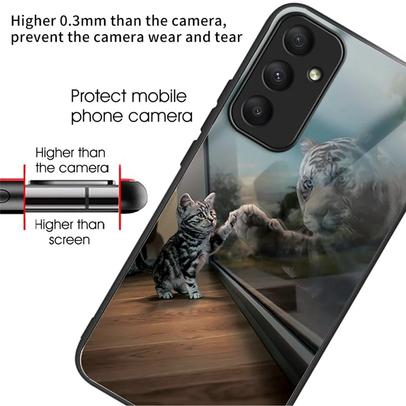 For Samsung Galaxy A35 5G Tempered Glass Case Phone Cover Drop Protection - Mirror Cat