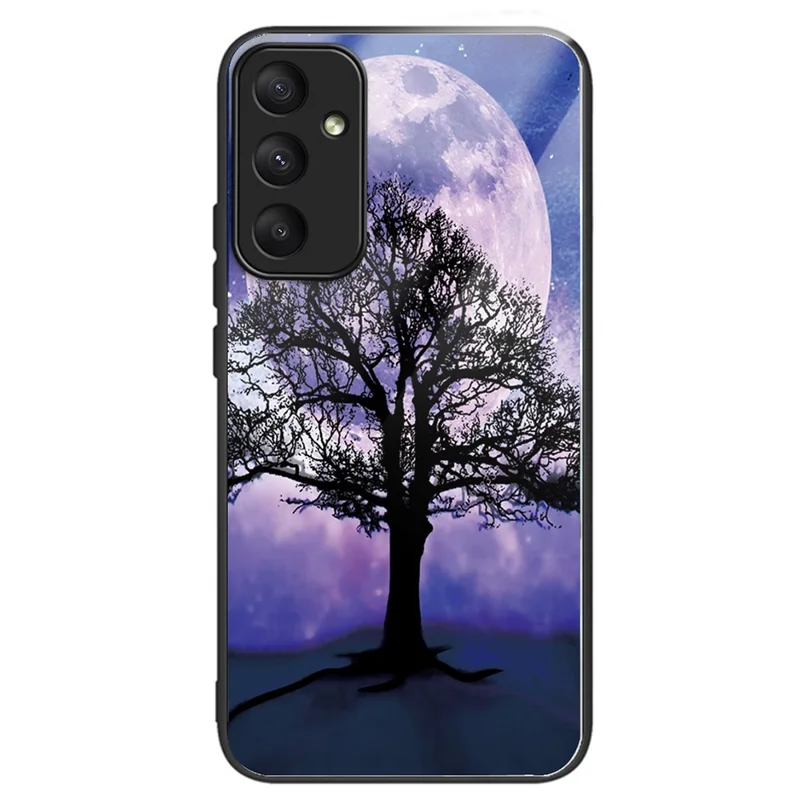 For Samsung Galaxy A55 5G Tempered Glass+TPU Phone Case Pattern Printing - Tree and Moon