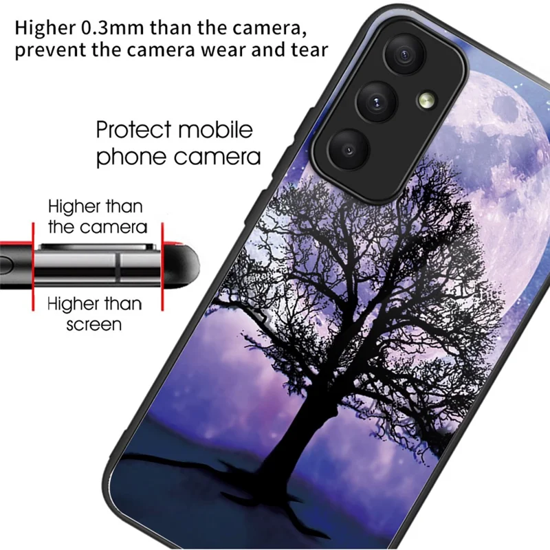 For Samsung Galaxy A55 5G Tempered Glass+TPU Phone Case Pattern Printing - Tree and Moon