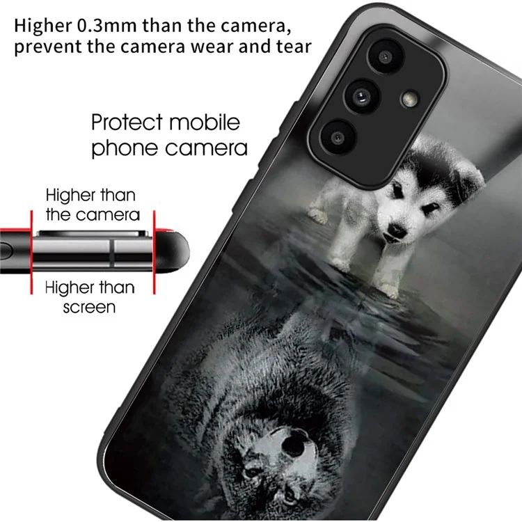 For Samsung Galaxy A15 4G / 5G Phone Case Pattern Printing Tempered Glass Cover - Dog and Wolf