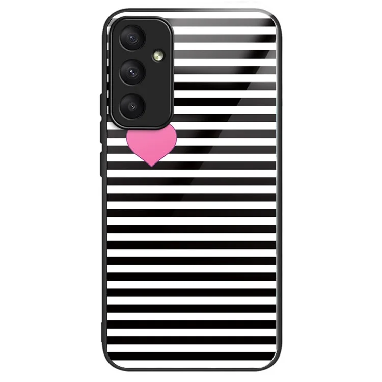For Samsung Galaxy A55 5G Tempered Glass Pattern Printing Case Phone Cover - Stripes / Hearts