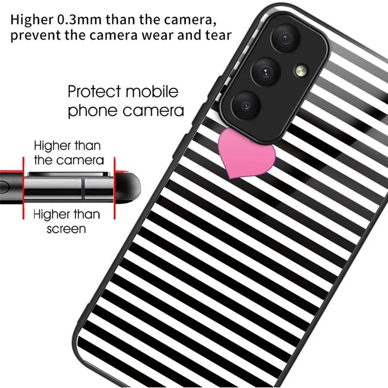 For Samsung Galaxy A55 5G Tempered Glass Pattern Printing Case Phone Cover - Stripes / Hearts