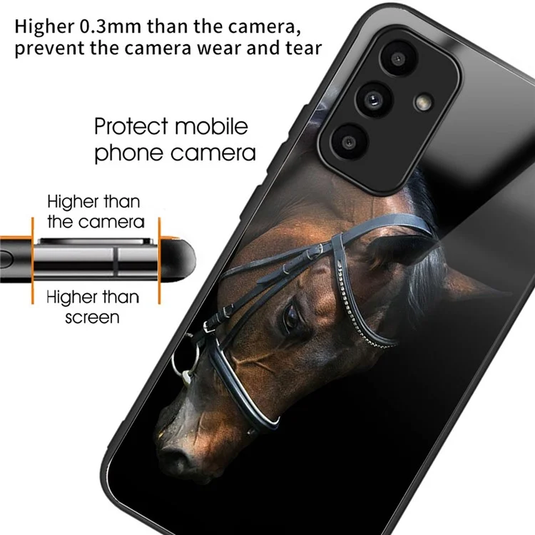 Para Samsung Galaxy A15 4G / A15 5G Case TPU + Vidro Temperado Impressão de Padrão de Volta - Cabeça de Cavalo