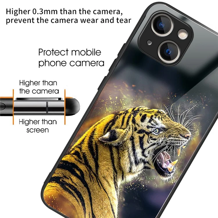 Чехол для iPhone 15 Anti-dust TPU+Tempered Glass Pattern Printing Phone Case - Рычащий тигр