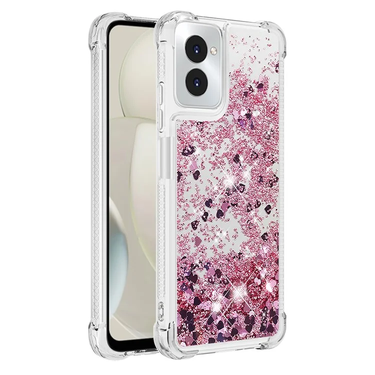 YB Quicksand Series-1 für Motorola Moto G Power (2024) TPU-Hülle, Floating Glitter Handyhülle - Roségold / Herzen