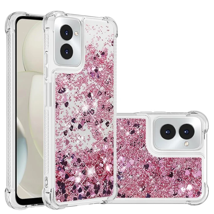 YB Quicksand Series-1 für Motorola Moto G Power (2024) TPU-Hülle, Floating Glitter Handyhülle - Roségold / Herzen
