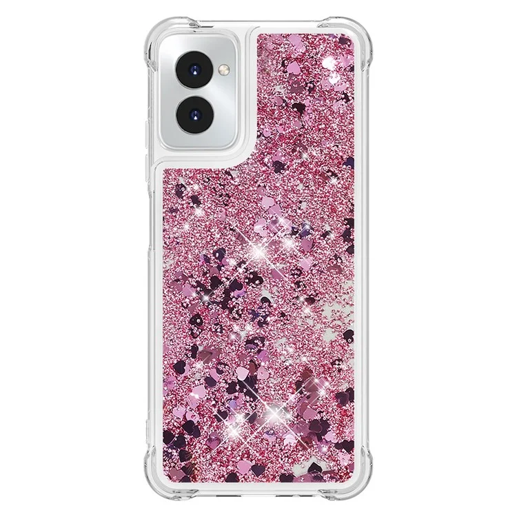 YB Quicksand Series-1 für Motorola Moto G Power (2024) TPU-Hülle, Floating Glitter Handyhülle - Roségold / Herzen