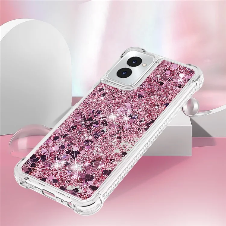 YB Quicksand Series-1 für Motorola Moto G Power (2024) TPU-Hülle, Floating Glitter Handyhülle - Roségold / Herzen