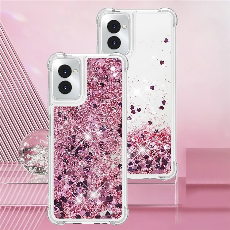 YB Quicksand Series-1 für Motorola Moto G Power (2024) TPU-Hülle, Floating Glitter Handyhülle - Roségold / Herzen