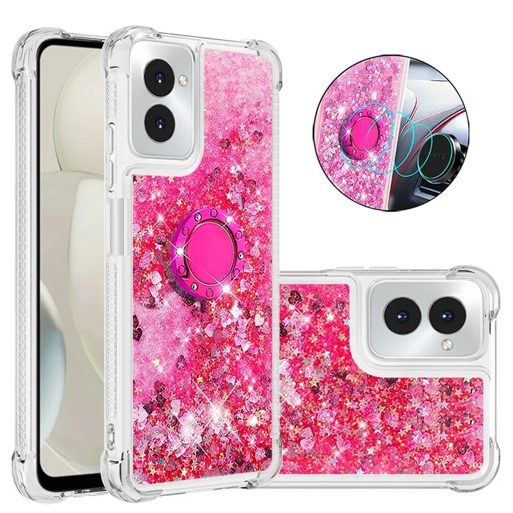 Série Quicksand YB pour Motorola Moto G Power (2024) Étui avec support Liquid Floating TPU Housse de téléphone - Rose / Cœurs