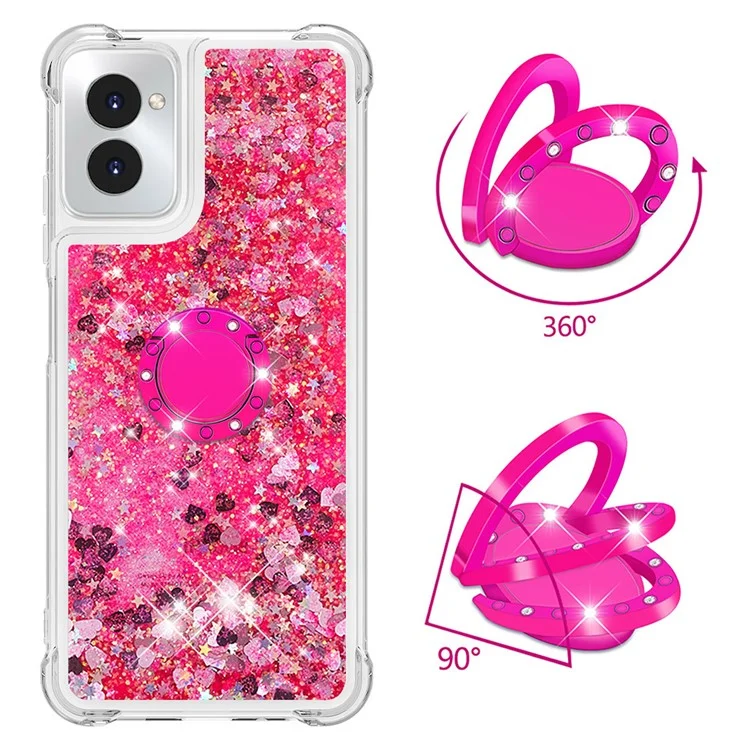 Série Quicksand YB pour Motorola Moto G Power (2024) Étui avec support Liquid Floating TPU Housse de téléphone - Rose / Cœurs