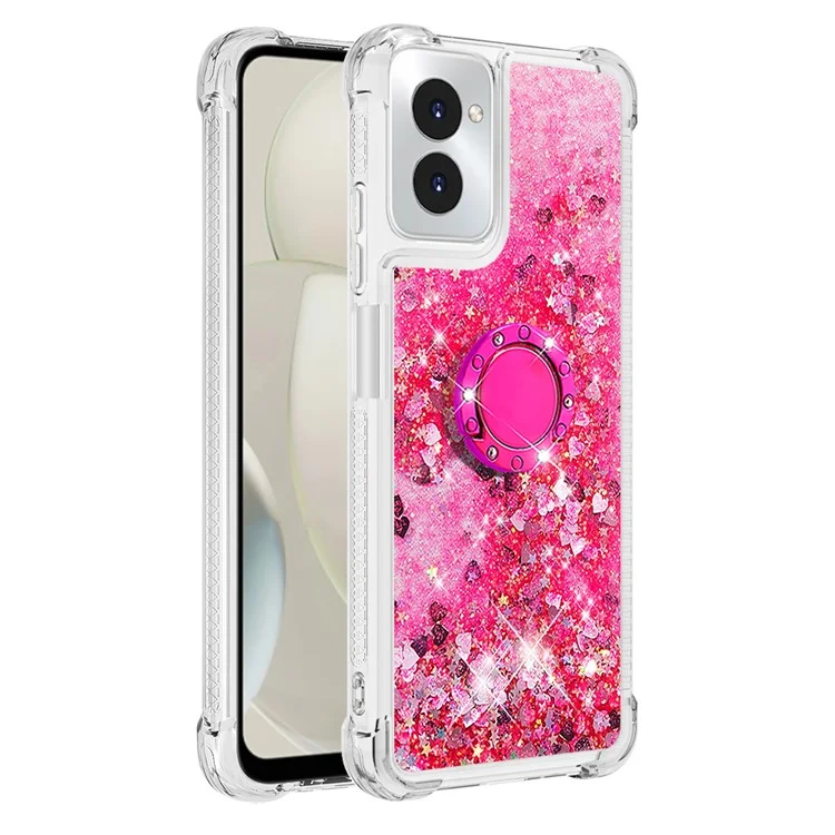 Série Quicksand YB pour Motorola Moto G Power (2024) Étui avec support Liquid Floating TPU Housse de téléphone - Rose / Cœurs