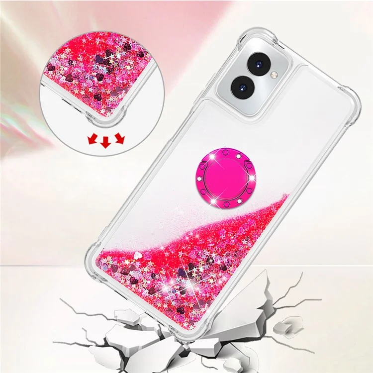 Série Quicksand YB pour Motorola Moto G Power (2024) Étui avec support Liquid Floating TPU Housse de téléphone - Rose / Cœurs