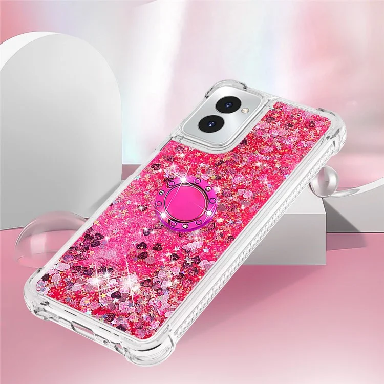 Série Quicksand YB pour Motorola Moto G Power (2024) Étui avec support Liquid Floating TPU Housse de téléphone - Rose / Cœurs
