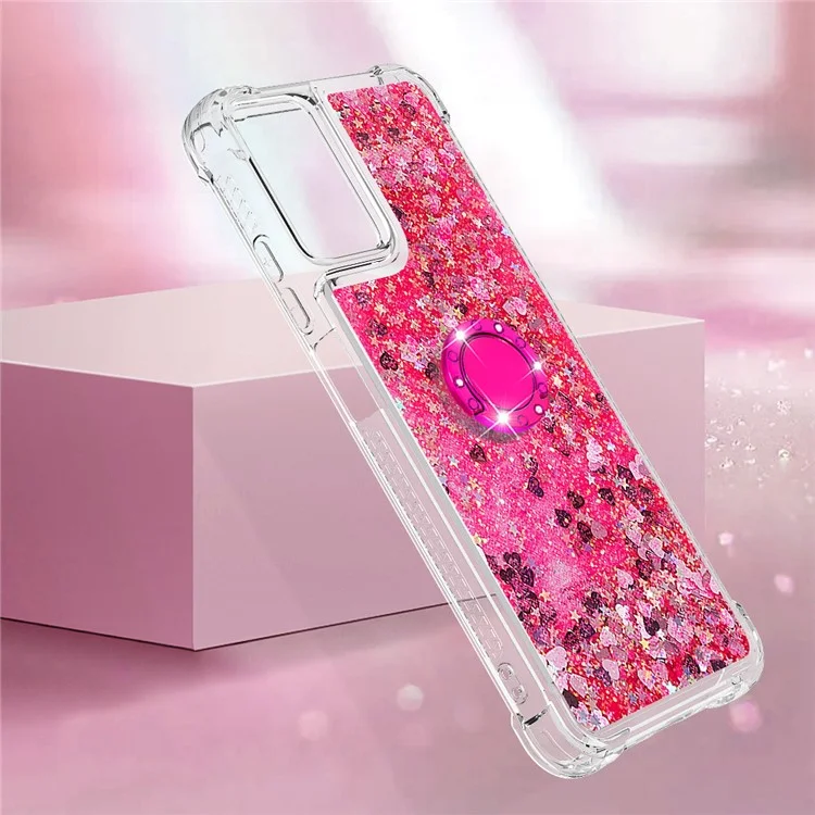Série Quicksand YB pour Motorola Moto G Power (2024) Étui avec support Liquid Floating TPU Housse de téléphone - Rose / Cœurs