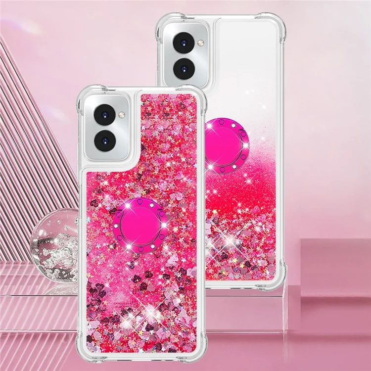Série Quicksand YB pour Motorola Moto G Power (2024) Étui avec support Liquid Floating TPU Housse de téléphone - Rose / Cœurs