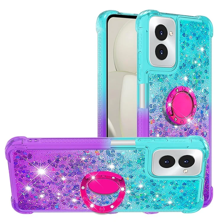 YB Quicksand Series-8 für Motorola Moto G Power (2024) TPU Handyhülle Ständer Farbverlauf Cover - Himmelblau+Lila