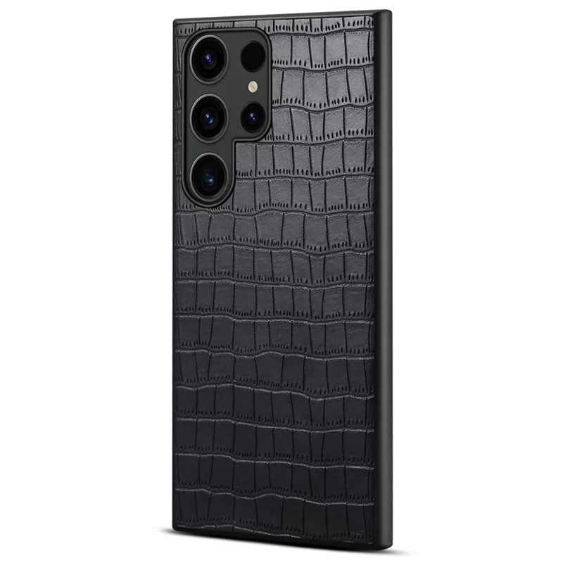For Samsung Galaxy S23 Ultra Cell Phone Case PU+PC+TPU Shell Crocodile Textured Cover - Black