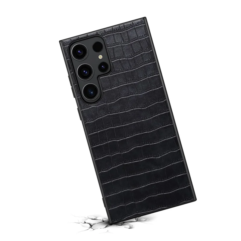 For Samsung Galaxy S23 Ultra Cell Phone Case PU+PC+TPU Shell Crocodile Textured Cover - Black