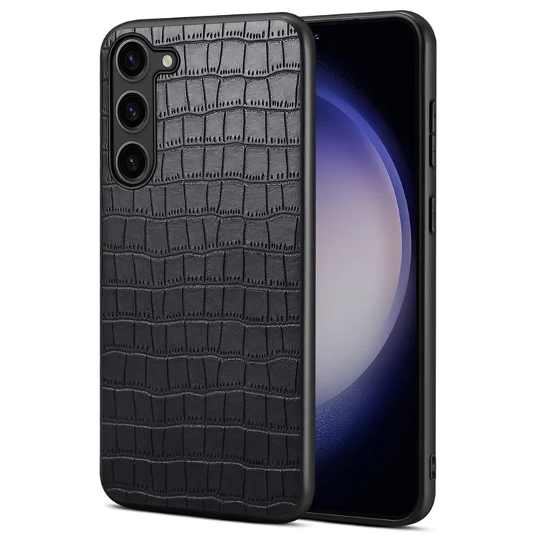Für Samsung Galaxy S24 Rückenschale PU-Leder beschichtet PC+TPU Krokodilleder Textur Handyhülle - Schwarz