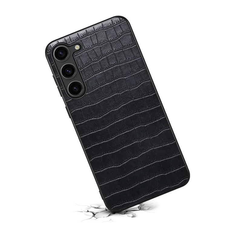 Für Samsung Galaxy S24 Rückenschale PU-Leder beschichtet PC+TPU Krokodilleder Textur Handyhülle - Schwarz