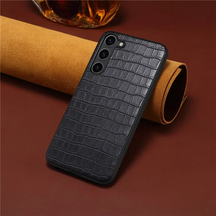 Für Samsung Galaxy S24 Rückenschale PU-Leder beschichtet PC+TPU Krokodilleder Textur Handyhülle - Schwarz