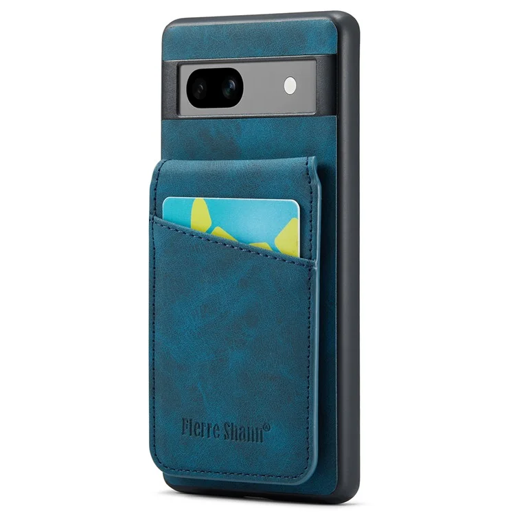 FIERRE SHANN For Google Pixel 7 5G Cell Phone Case PU+TPU Card Holder Cover - Blue