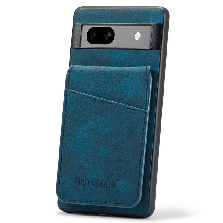 FIERRE SHANN Pour Google Pixel 7 5G Étui de Téléphone Cellulaire PU+TPU Support de Carte - Bleu