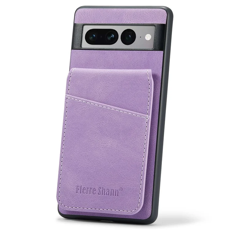 Fierre Shann Pour Google Pixel 7 Pro 5G RFID Blocking Cell Telephone Case Card Slots pu + Tpu Cover - Violet