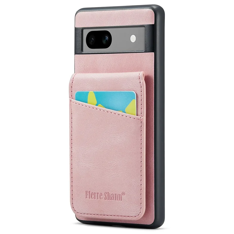 FIERRE SHANN For Google Pixel 7a Case RFID Blocking Card Slots PU+TPU Mobile Phone Cover - Pink