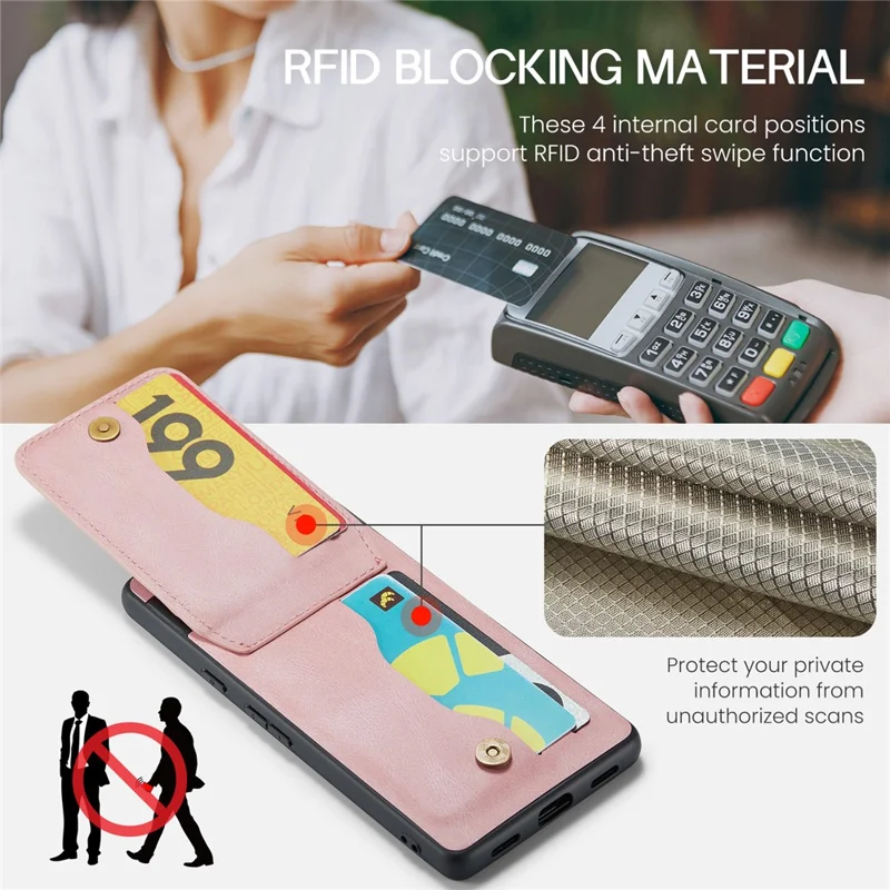 FIERRE SHANN For Google Pixel 7a Case RFID Blocking Card Slots PU+TPU Mobile Phone Cover - Pink