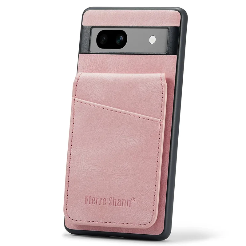 FIERRE SHANN For Google Pixel 7a Case RFID Blocking Card Slots PU+TPU Mobile Phone Cover - Pink