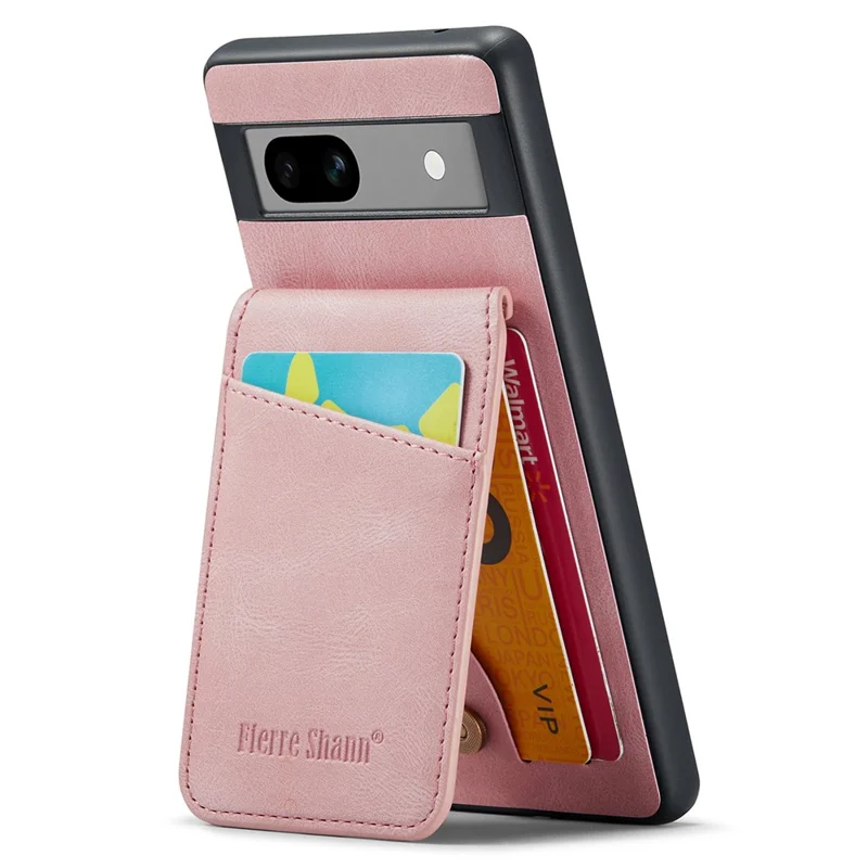 FIERRE SHANN For Google Pixel 7a Case RFID Blocking Card Slots PU+TPU Mobile Phone Cover - Pink