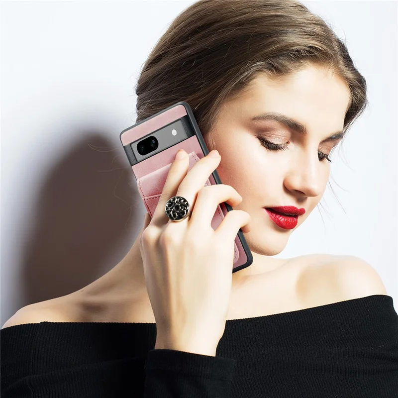FIERRE SHANN For Google Pixel 7a Case RFID Blocking Card Slots PU+TPU Mobile Phone Cover - Pink