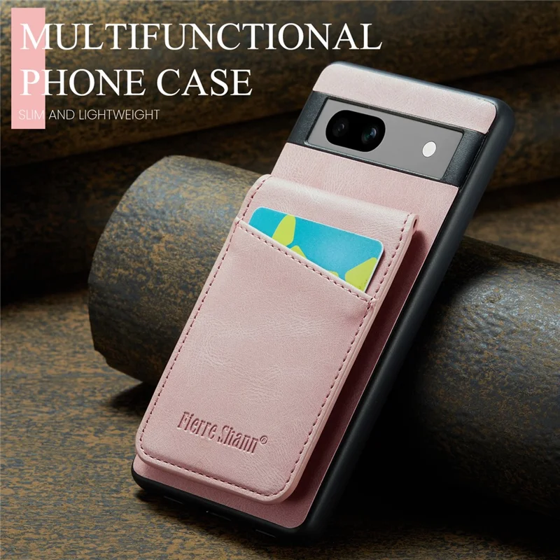FIERRE SHANN For Google Pixel 7a Case RFID Blocking Card Slots PU+TPU Mobile Phone Cover - Pink
