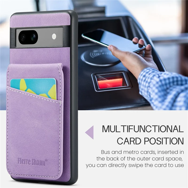 FIERRE SHANN For Google Pixel 8 Cell Phone Case Kickstand Design PU+TPU Cover - Purple